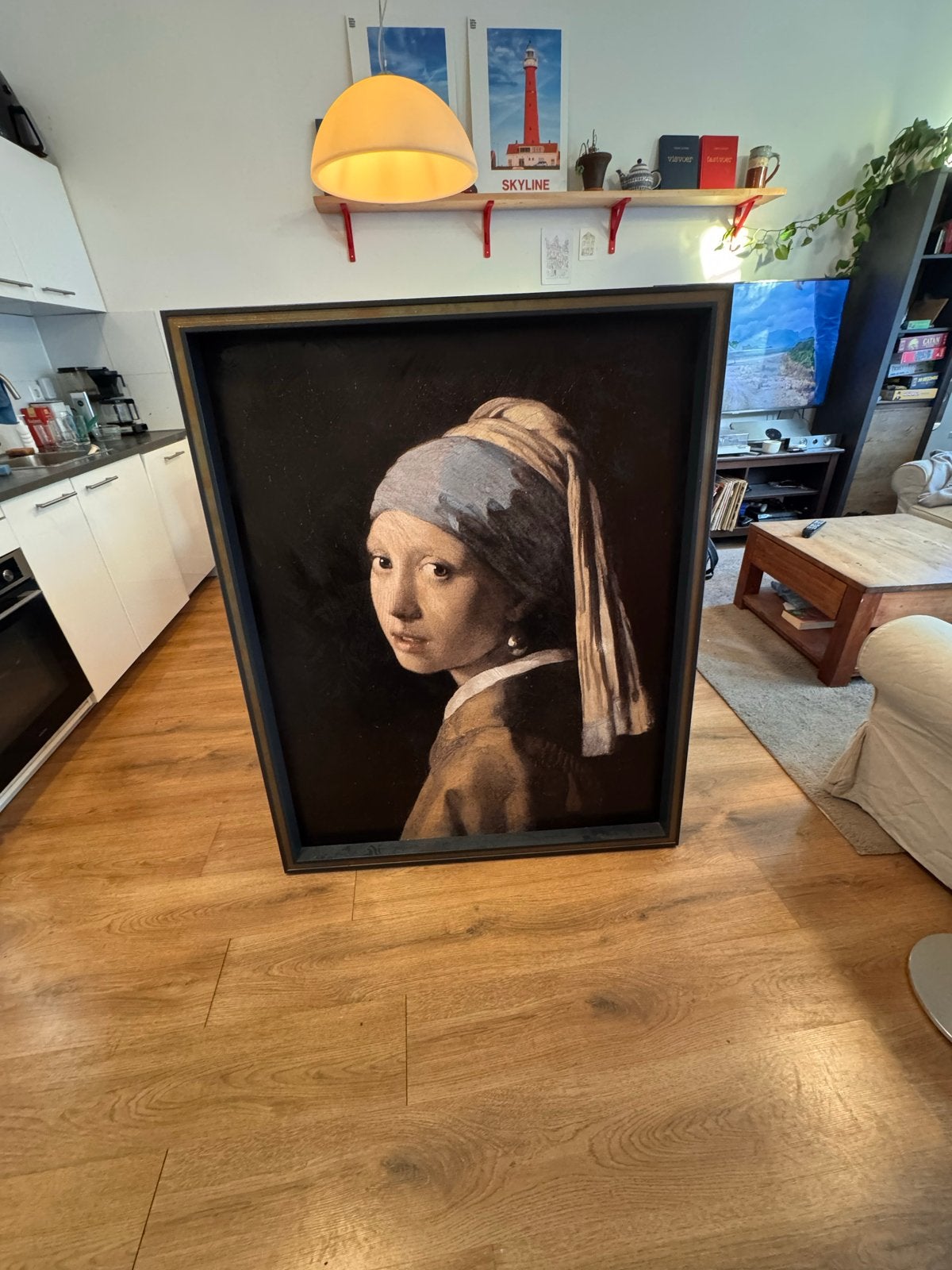 Groot schilderij Meisje met de parel (135x110 cm), Ophalen, Doek, Portret of Personen, Bijzondere lijst