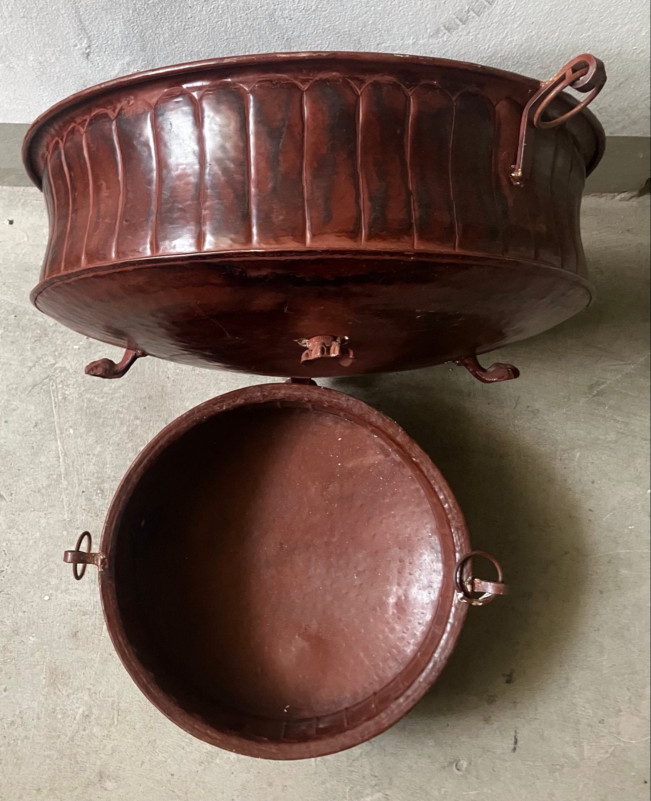 Antieke Koperen wijnkoeler of plantenbak plus kleiner model, Ophalen of Verzenden, Koper
