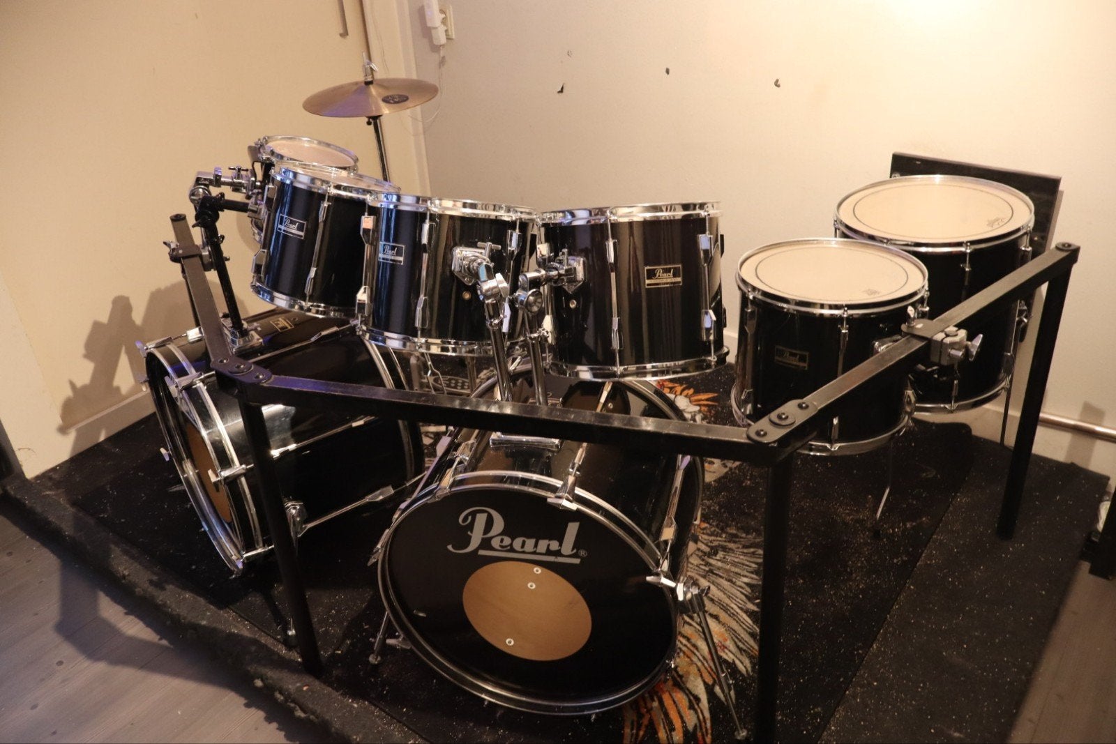 Pearl Export Drumstel met Dubbele Bassdrum en Rack, Ophalen, Zo goed als nieuw, Pearl