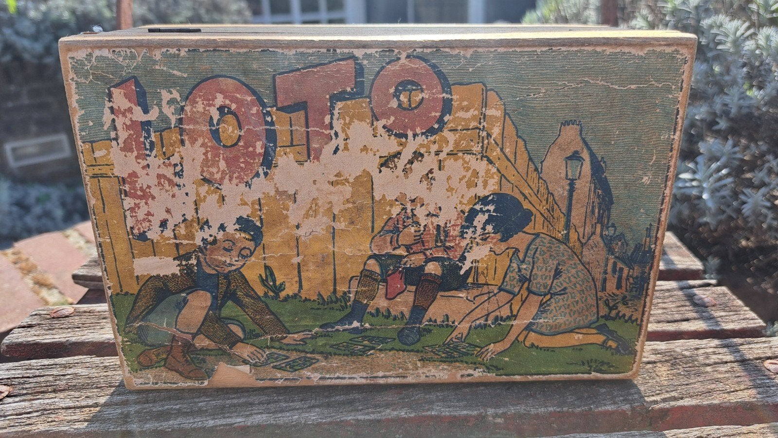 Vintage Loto spel uit Frankrijk in houten kist, Ophalen of Verzenden, Gebruikt