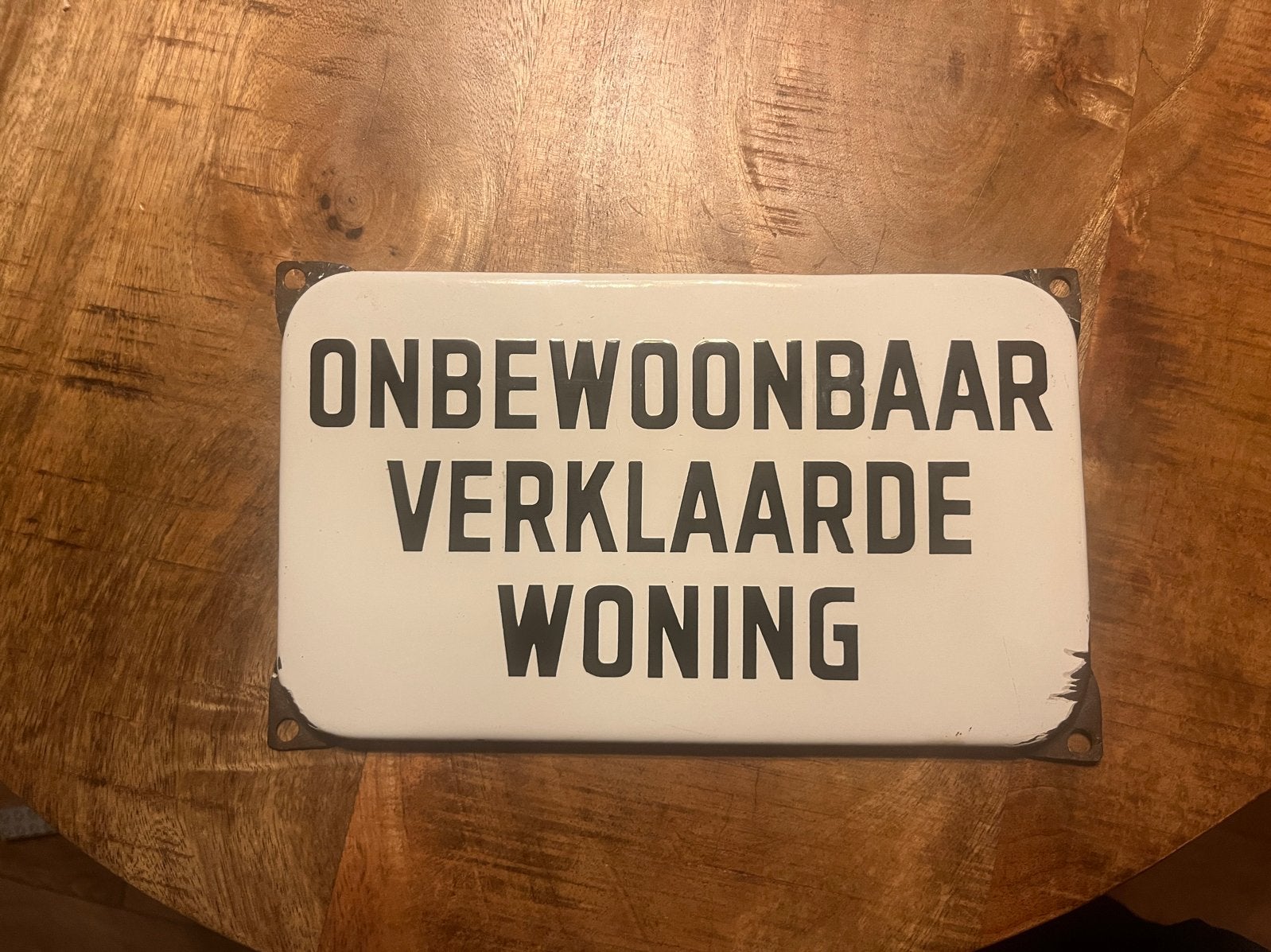 Emaille bord 'Onbewoonbaar Verklaarde Woning' - Vintage, Verzenden