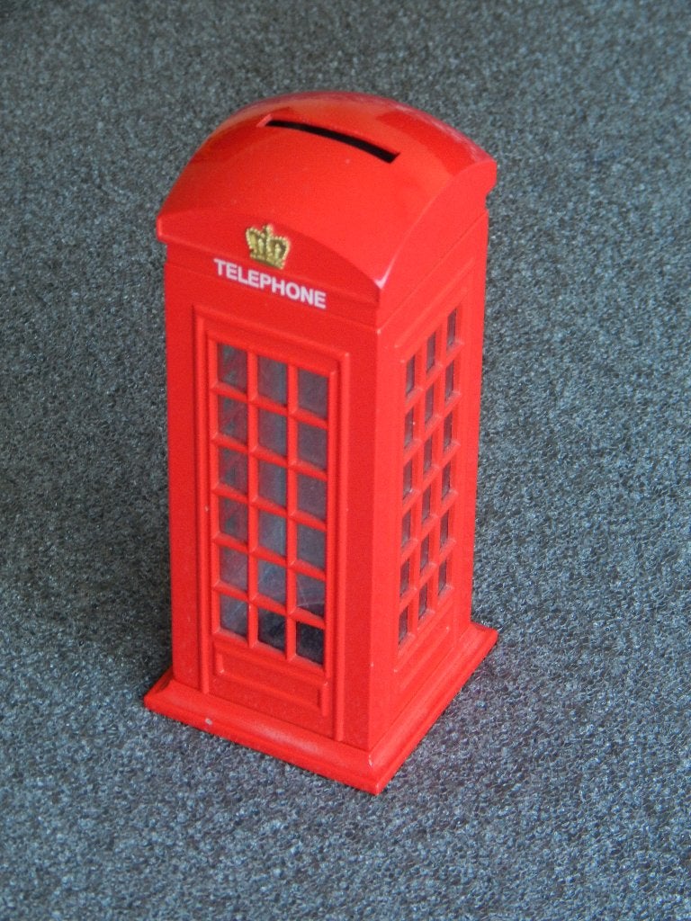 Spaarpot Britse telefooncel, Ophalen of Verzenden, Zo goed als nieuw, Metaal of Blik, Object of Gebouw