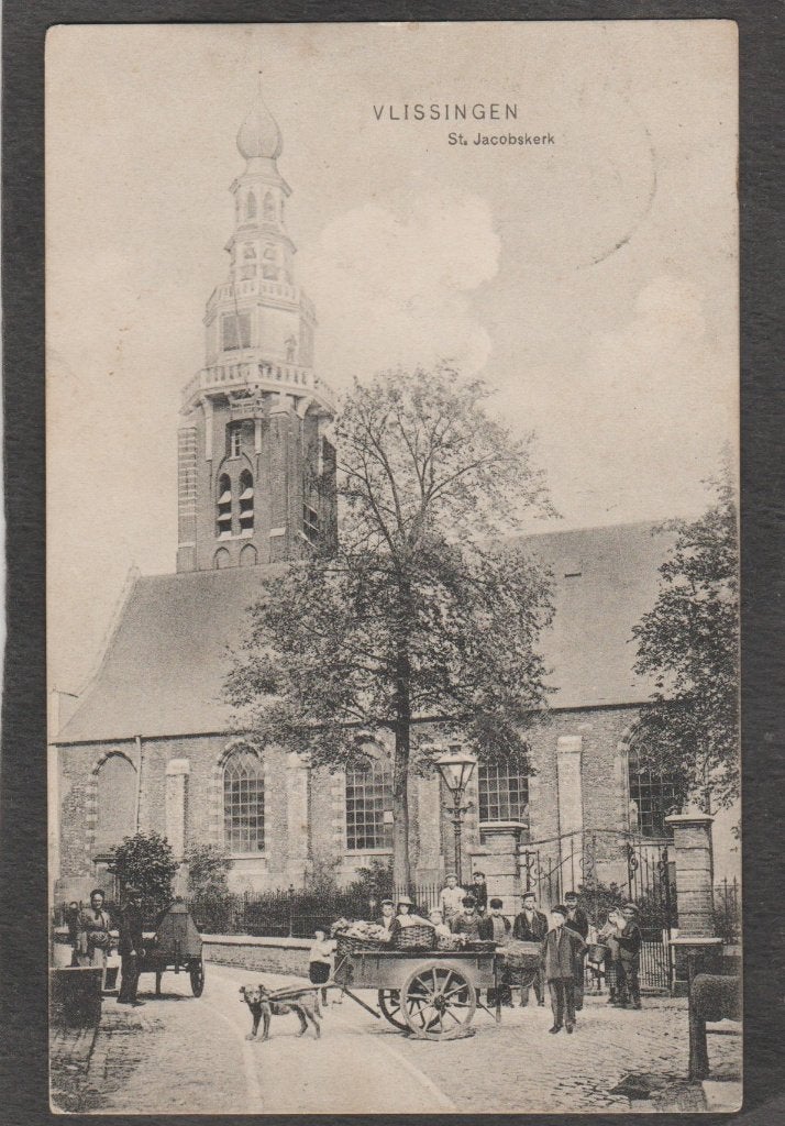 vlissingen st.jacobskerk met volk en hondekar, Verzenden, Voor 1920, Gelopen, Zeeland