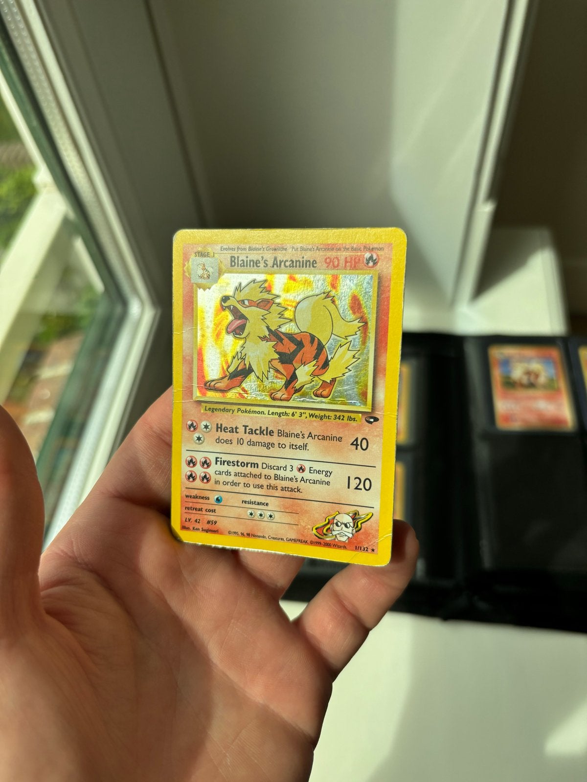 Blaine's Arcanine Pokémon kaart (lichte schade), Ophalen of Verzenden, Gebruikt, Losse kaart