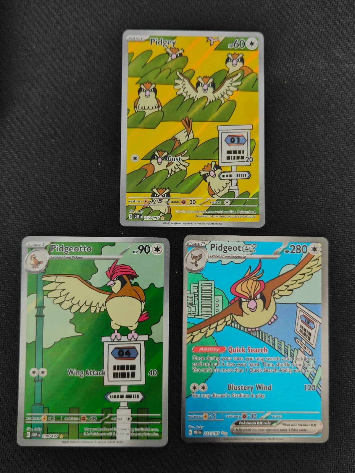 Pidgey, Pidgeotto, Pidgeot EX OBF Pokémon kaarten set, Ophalen of Verzenden, Zo goed als nieuw, Meerdere kaarten, Foil