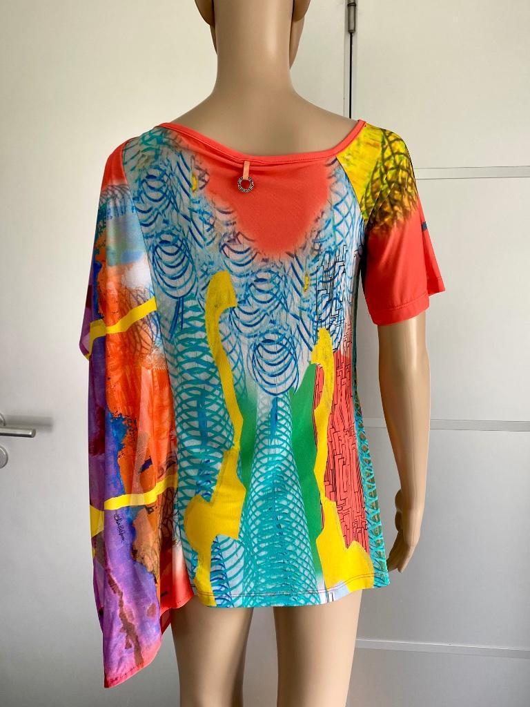 i484 Save the Queen maat M=38/40 top shirt blouse blauw/groe, Maat 38/40 (M), Blauw, Zo goed als nieuw, Korte mouw