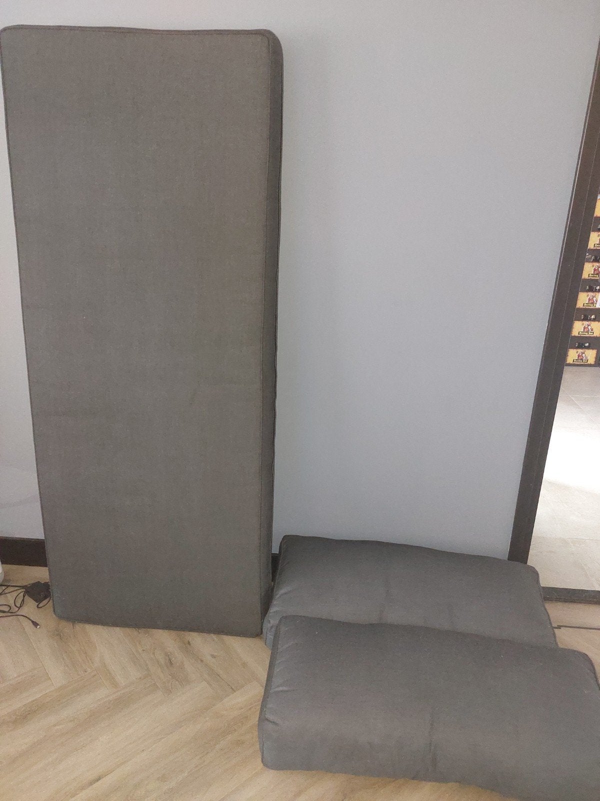 Grijze kussenset voor bank of loungebank ca. 180 x 70, Ophalen, Zo goed als nieuw