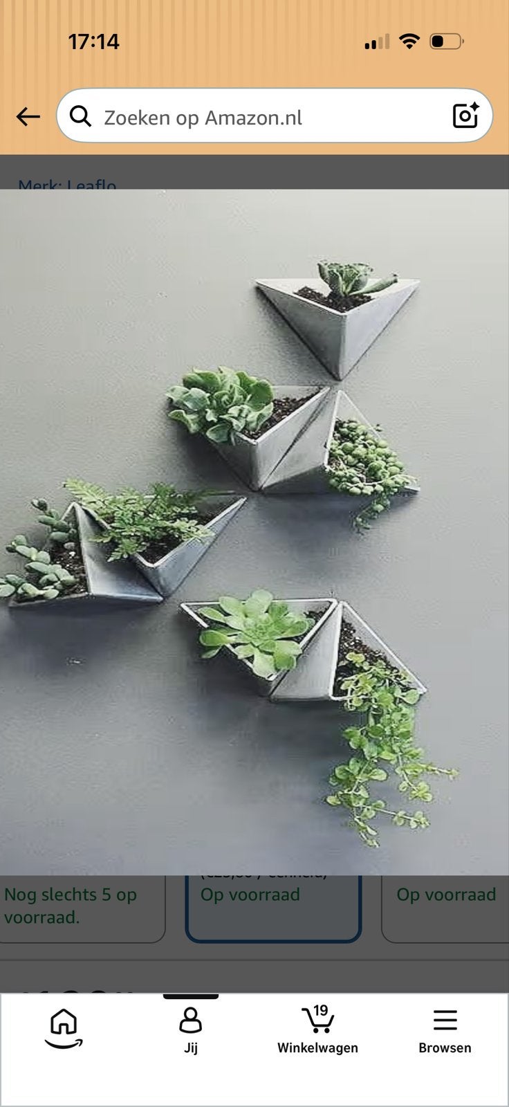 Design Wandpotten Beton Driehoekig - Nieuw, Huis en Inrichting, Handgemaakt, Nieuw, Ophalen of Verzenden, Grijs