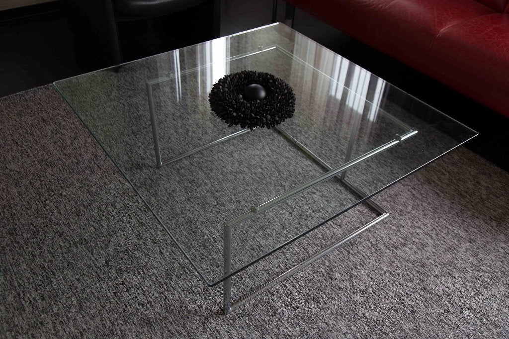 Salontafel glas, Huis en Inrichting, Tafels | Salontafels, Ophalen, Gebruikt, 100 tot 150 cm, Vierkant