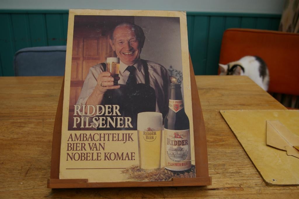 Oude bierreclame Ridder pilsener café, Verzamelen, Ophalen of Verzenden, Gebruikt, Reclamebord, Plaat of Schild, Overige merken