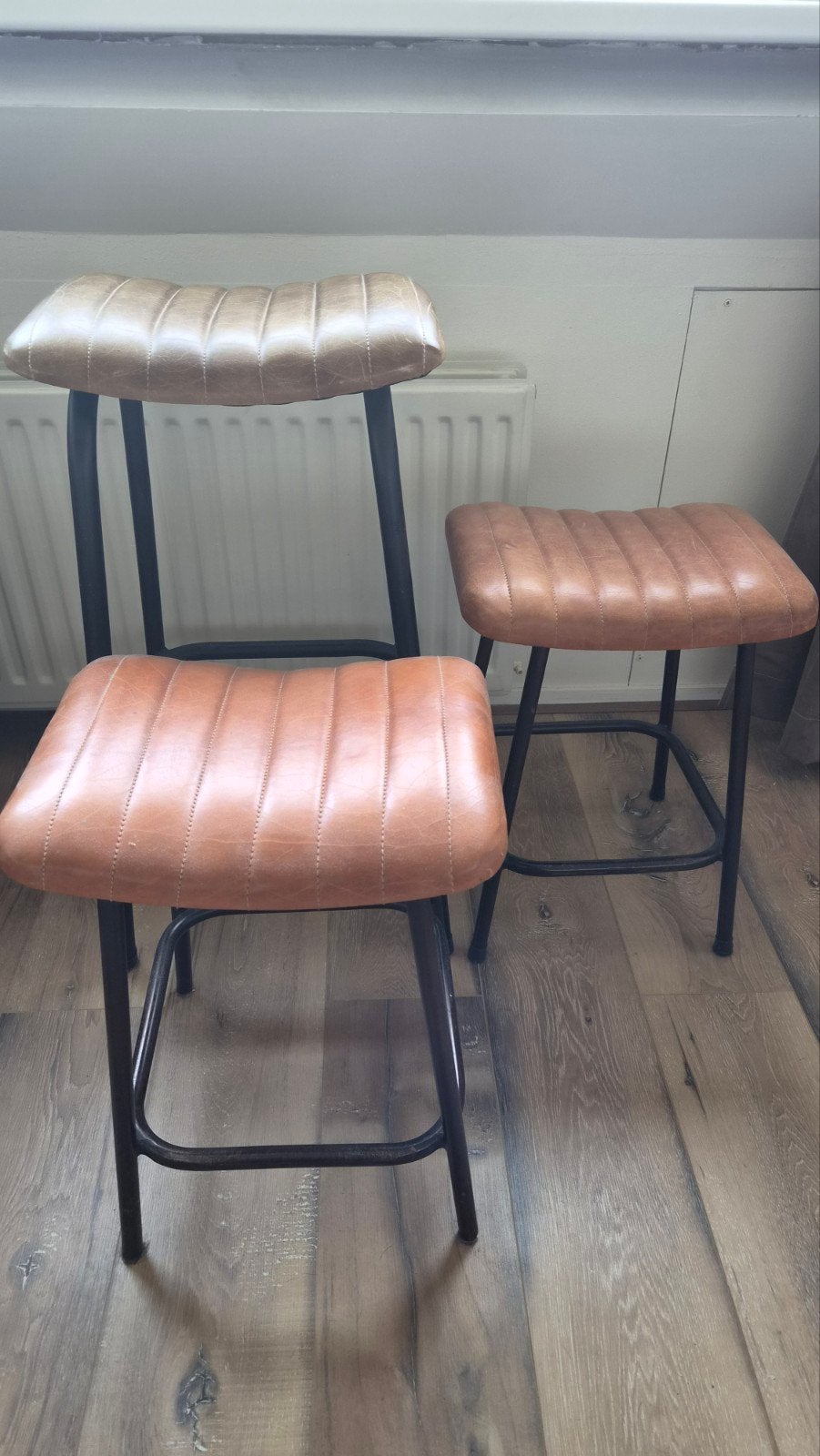 3 krukken  van echt leer