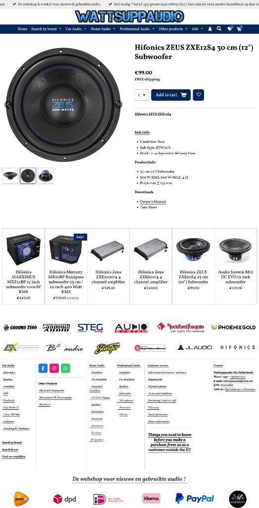 Hifonics ZEUS ZXE12S4 12 inch subwoofer 600W, Audio-design, Nieuw, Am Breilingsweg 3, 76709 Kronau, Duitsland, Ophalen of Verzenden