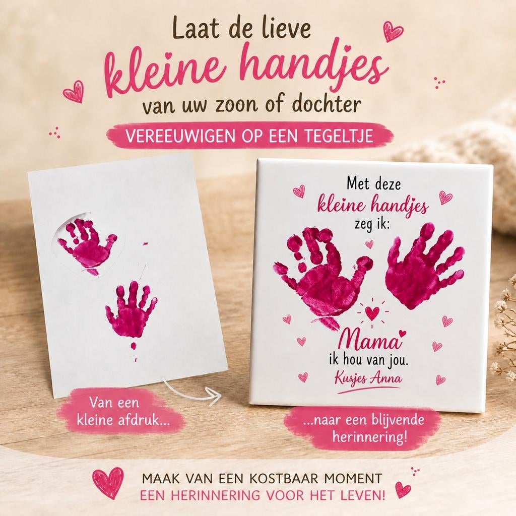 Tegeltje met hand- of voetafdruk - Persoonlijk cadeau, Ophalen of Verzenden
