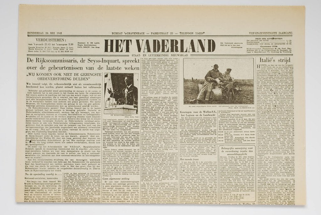 Het Vaderland 20 Mei 1943 Krant WOII Heruitgave 1994, Verzamelen, Zo goed als nieuw, Verzenden, Amsterdam, Overige soorten