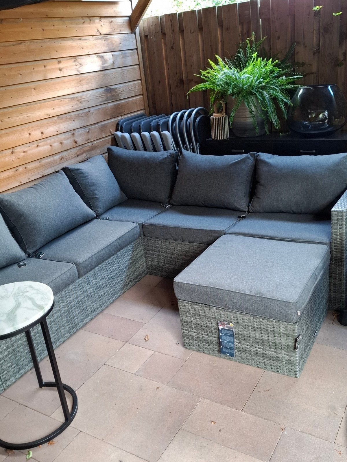 NIEUW! DOMANI hoekbank loungeset met hocker grijs wicker, Ophalen, 5 zitplaatsen, Bank, Nieuw