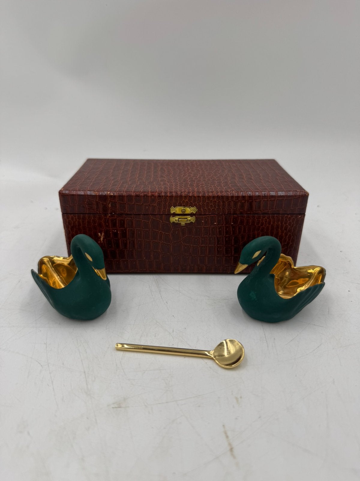 Luxe Vintage Zoutvaatjes Zwanen Porselein & Goud in Cassette, Ophalen of Verzenden