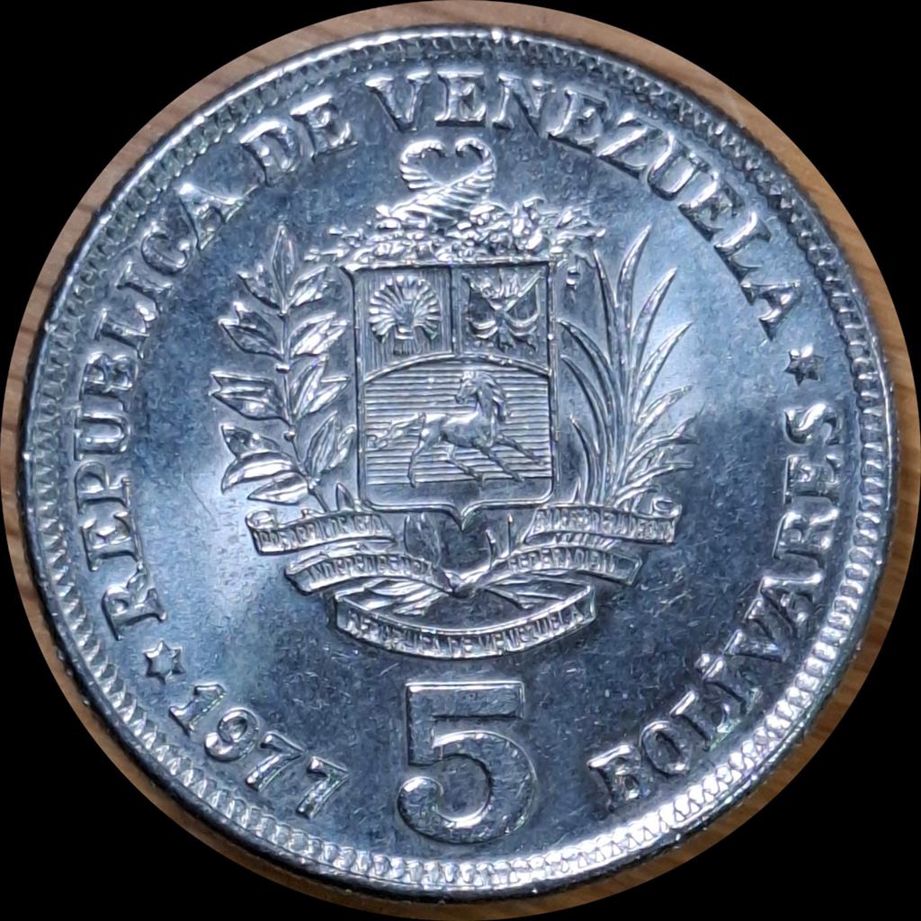 54# Venezuela 5 Bolivares 1977 Y53, Ophalen of Verzenden, Zuid-Amerika