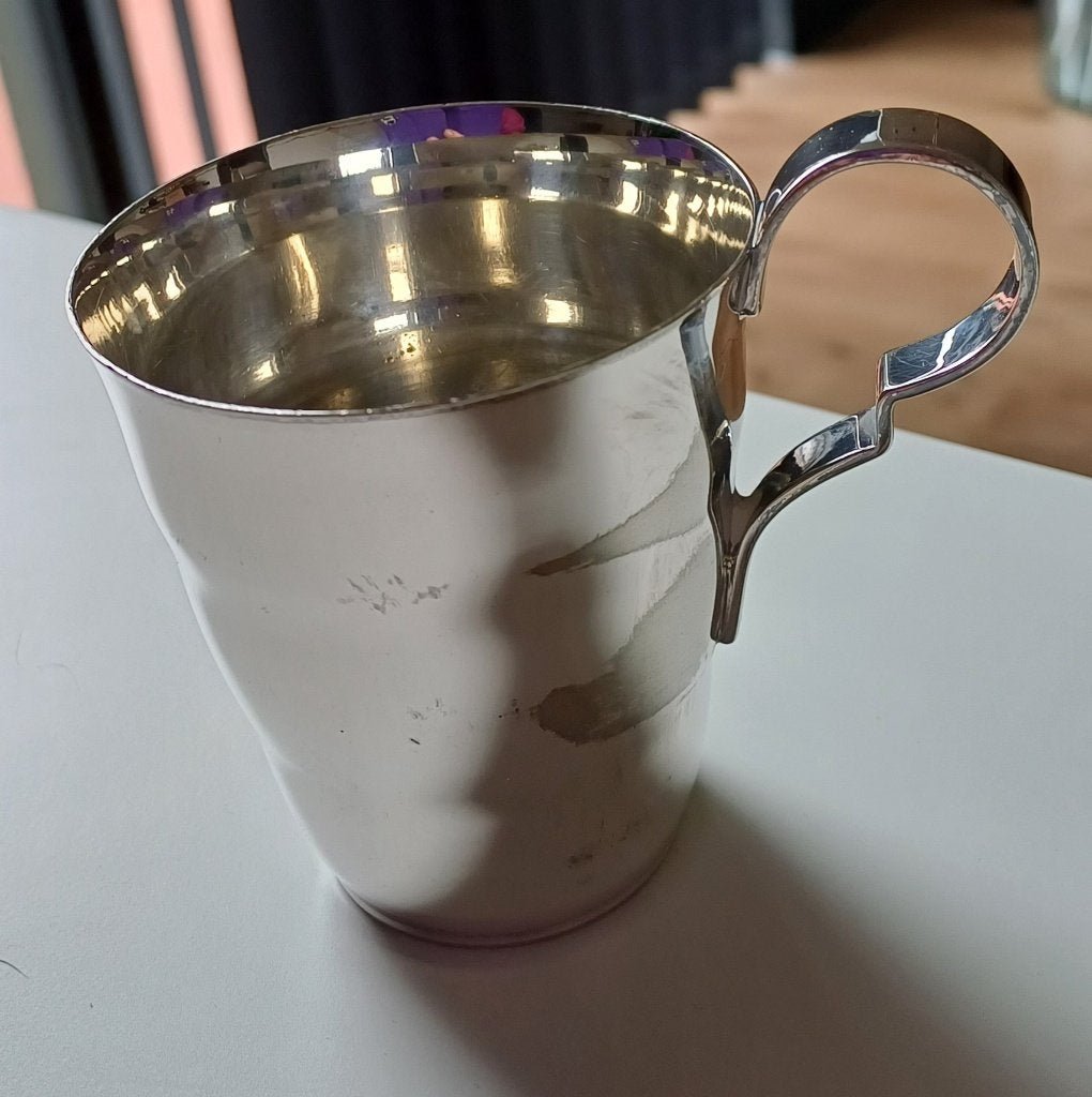 Verzilverde geboorte-/kinderbeker van Wellner, Ophalen of Verzenden, Zilver