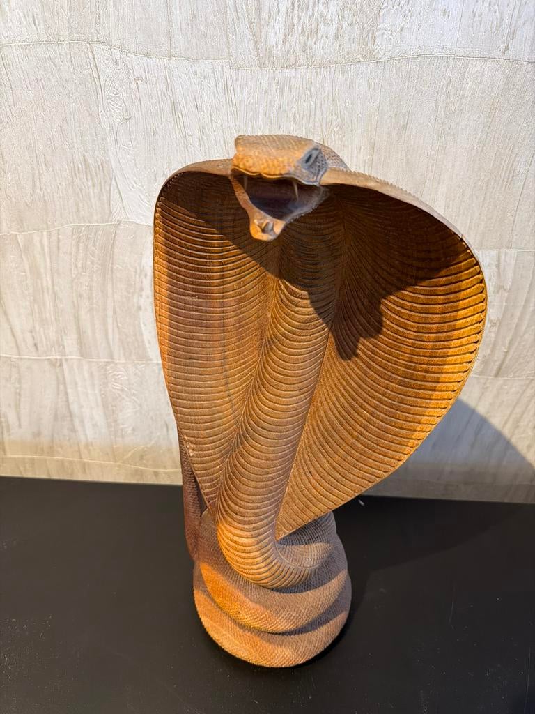 Antieke Houten Cobra Sculptuur - Handgesneden, Ophalen of Verzenden