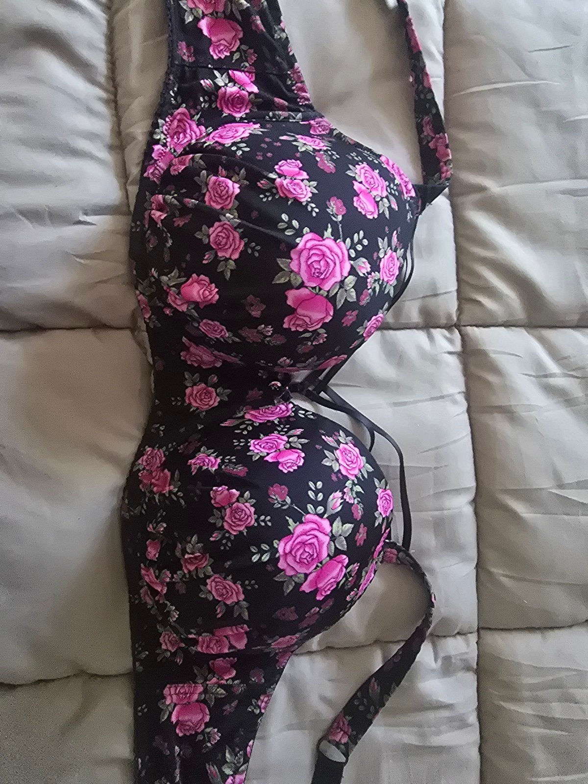 Ulla TruYou BH Zwart met Roze Rozenprint - Maat 115B, TruYou, Ophalen of Verzenden, Zwart, BH