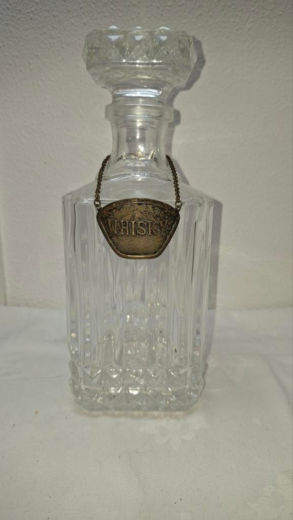 Vintage Kristallen Whisky Karaf met zilvere label, Ophalen of Verzenden