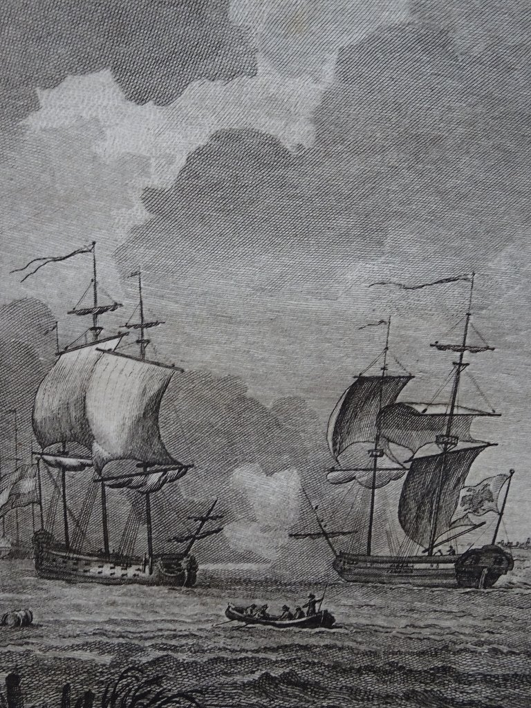 Gravure Schoenerbrik door Nederlander beschoten Schelde 1780, Verzenden, Militair, Gravure, Origineel
