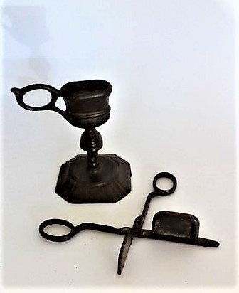 Oude brons/messing Kaarsensnuiter met bijbehorende houder, Ophalen of Verzenden