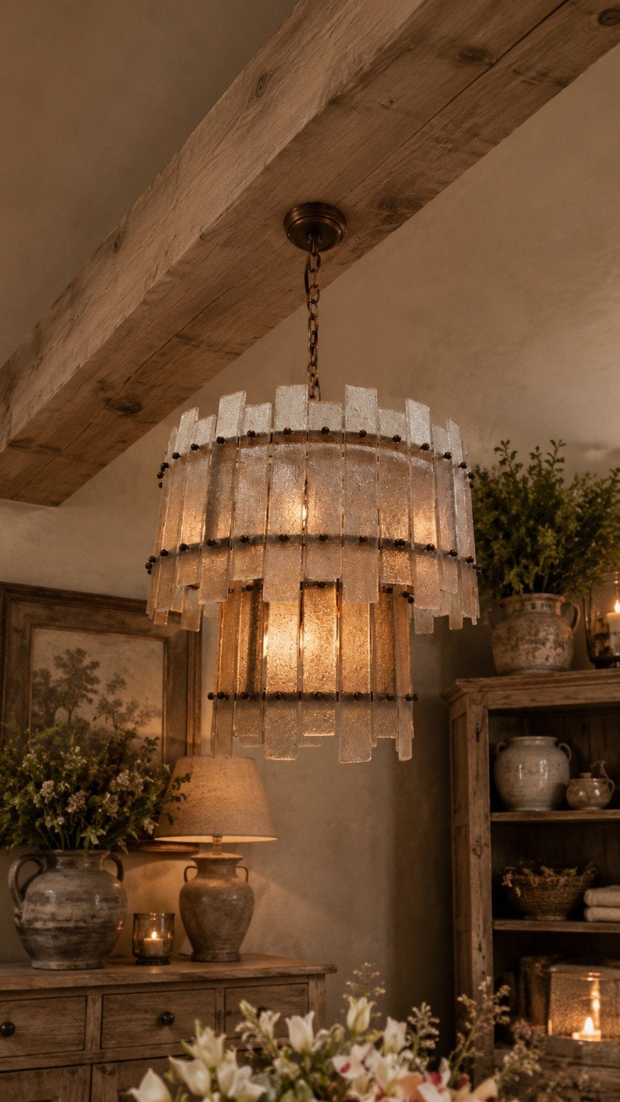 EICHHOLTZ NIEUW Hanglamp Caprera Antiek messing/glas E14, Luxe, Modern, Klassiek, E14 (klein), Nieuw, Ophalen of Verzenden
