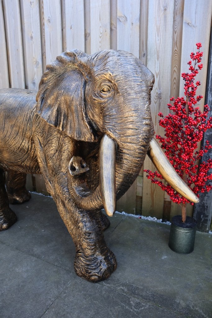 Olifant beeld goud 140 cm | tuinbeeld & woondecoratie, -, -, Nieuw, Kunststof