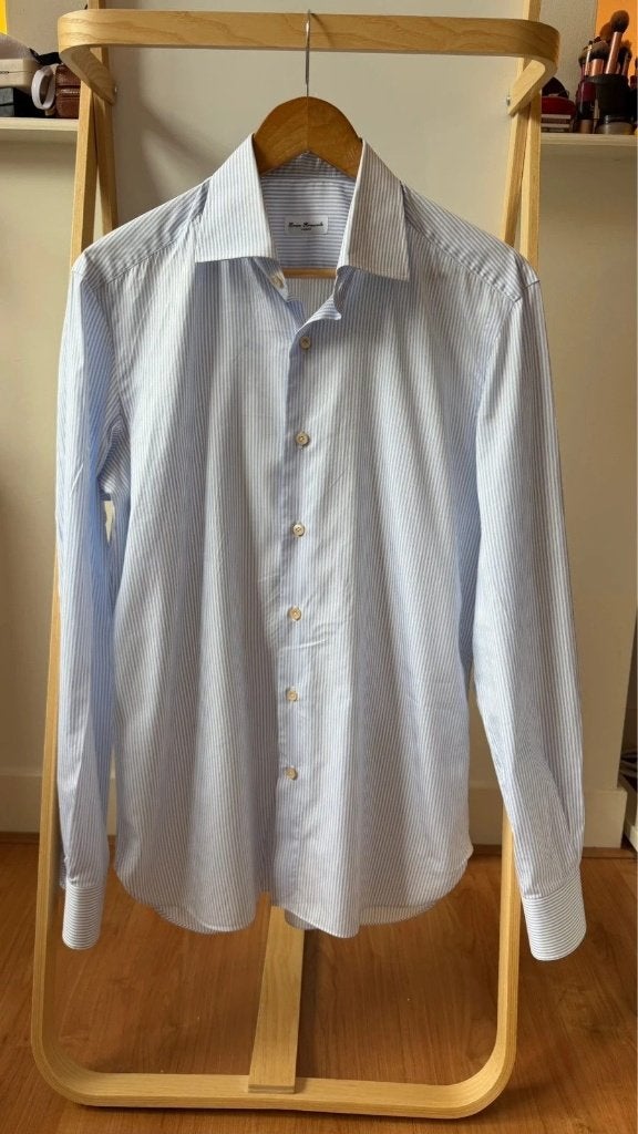 Errico Formicola Wit & Lichtblauw Gestreept Katoenen Shirt, Errico Formicola, Verzenden, Wit, Nieuw