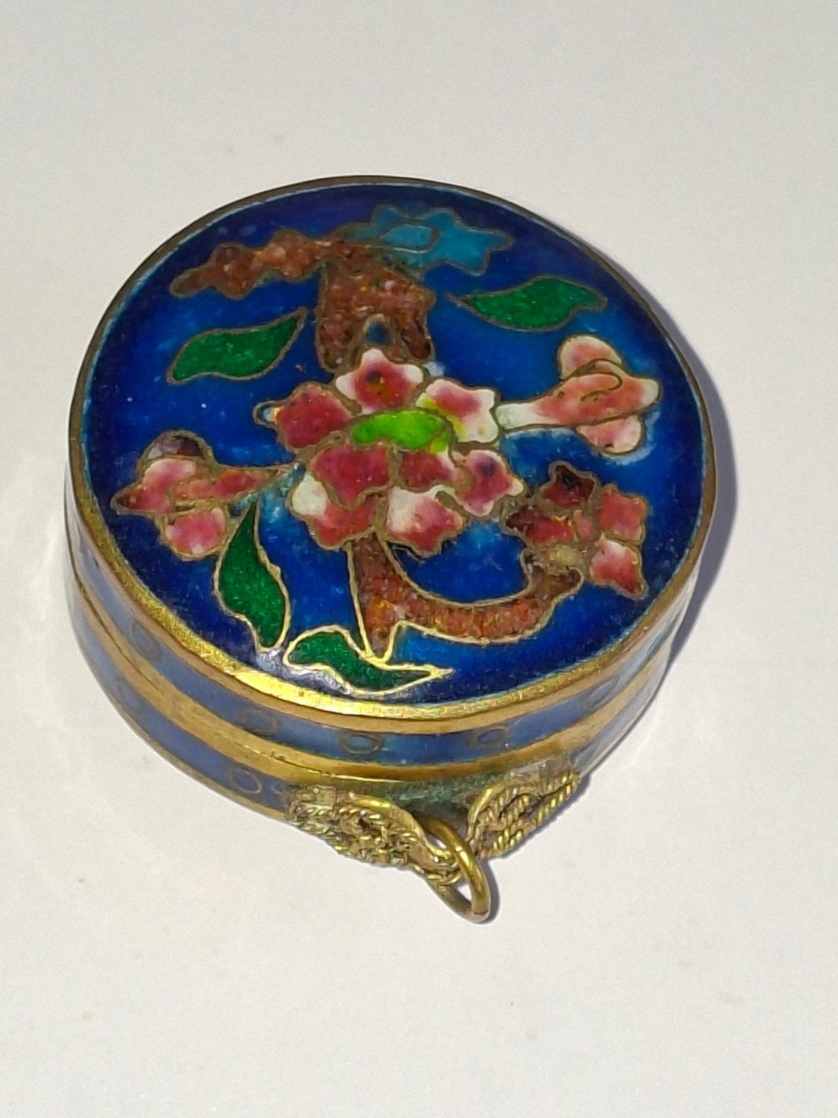 Antiek Chinees Cloisonné Pillendoosje met Bloemenmotief, Ophalen of Verzenden