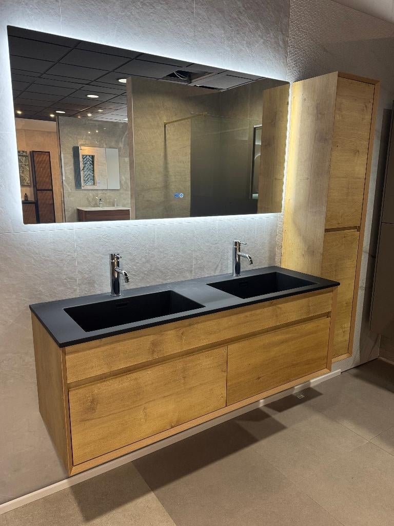 Sanitair badmeubel set warm eiken nieuw in doos kwalitatief, Doe-het-zelf en Verbouw, Sanitair, Nieuw, Ophalen of Verzenden