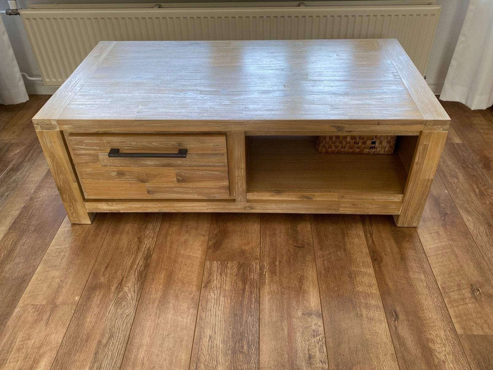 Salontafel teak. Met 2 lades, Huis en Inrichting, Ophalen, Zo goed als nieuw, Teakhout, 100 tot 150 cm
