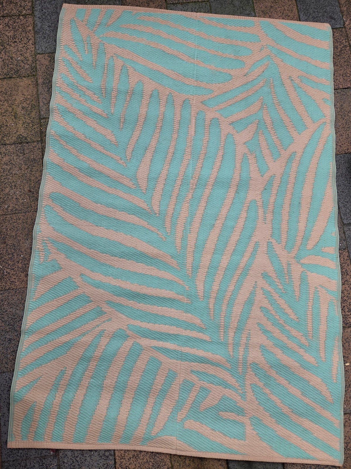 Buitenkleed met bladprint - 181 cm x 123 cm Beige/Turquoise, Ophalen, Gebruikt