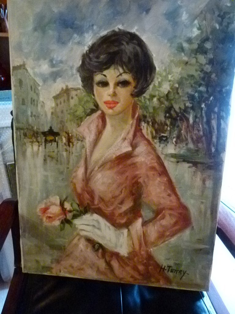 vintage schilderij Parijse jonge Dame op canvas, Ophalen, Huis en Inrichting