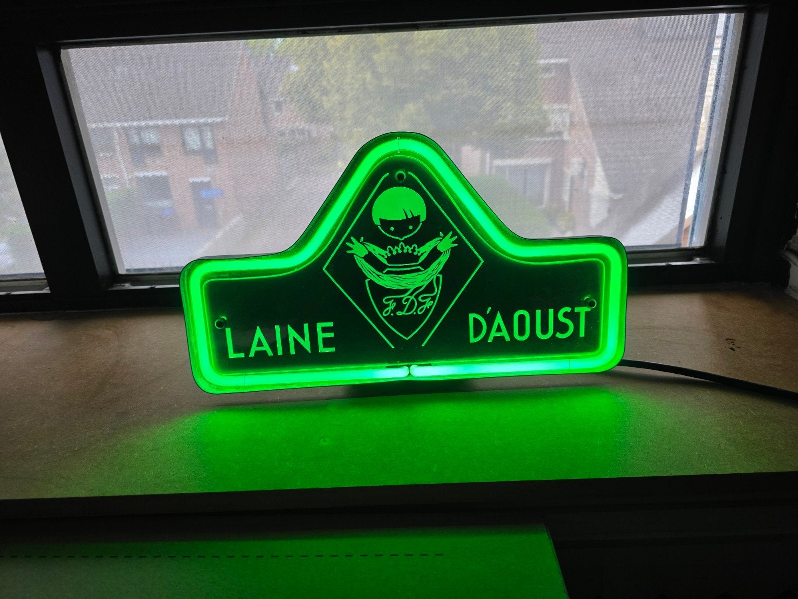 Vintage Neon Lichtreclame Laine D'Aoust F.D.F. Groen, Ophalen, Gebruikt