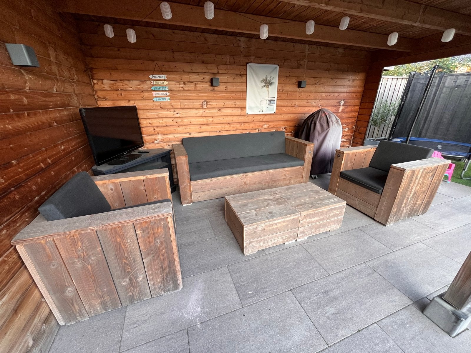 Dutch Wood luxe Loungeset met antraciet kussens, Tuin en Terras, Ophalen, 5 zitplaatsen, Gebruikt, Loungeset