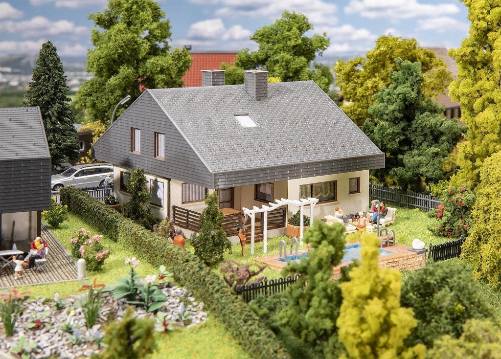 Faller: Bungalow met platen dak NIEUW, Overige merken, Gelijkstroom of Wisselstroom, Brug, Tunnel of Gebouw, Nieuw