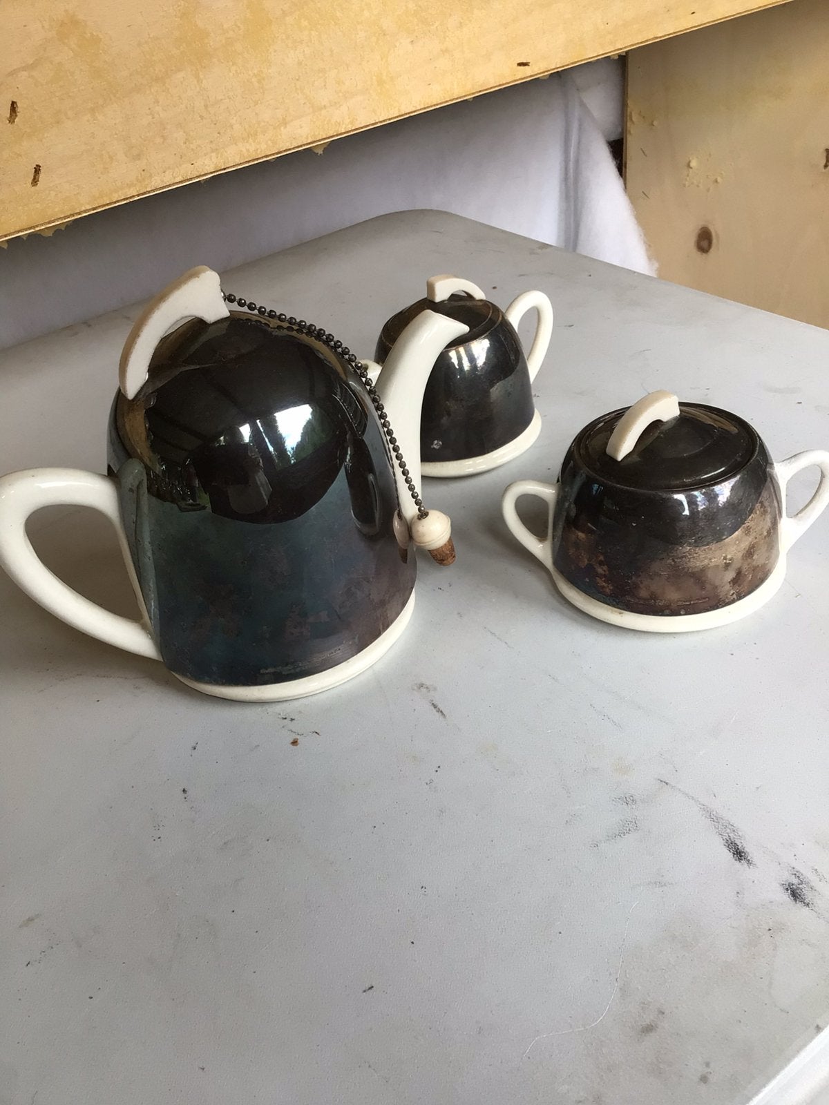 Antiek Engels thee servies Seltic Beehive verzilverd, Ophalen of Verzenden
