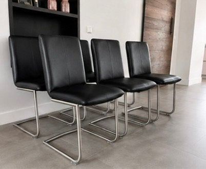 4/6/8/10 zwart leder Henders en Hazel design stoel rvs frame, Huis en Inrichting, Stoelen, Ophalen, -, Zwart, -