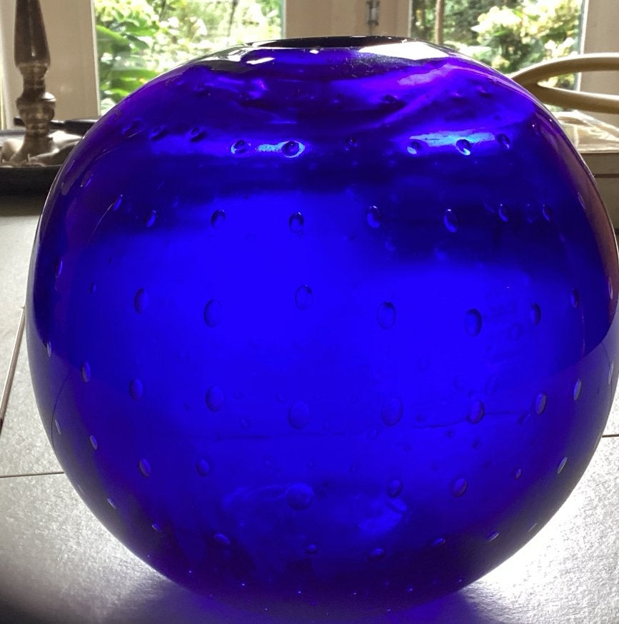 Spijkerbol vaas - Kobaltblauw glas - 18 cm hoog, Ophalen