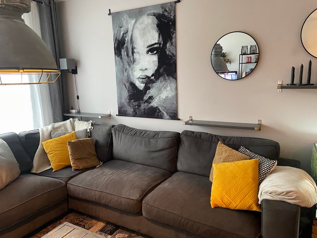 Comfortabele grijze hoekbank - Ruim en modern, Huis en Inrichting, Banken | Bankstellen, Ophalen, 250 tot 300 cm, Gebruikt, 100 tot 125 cm