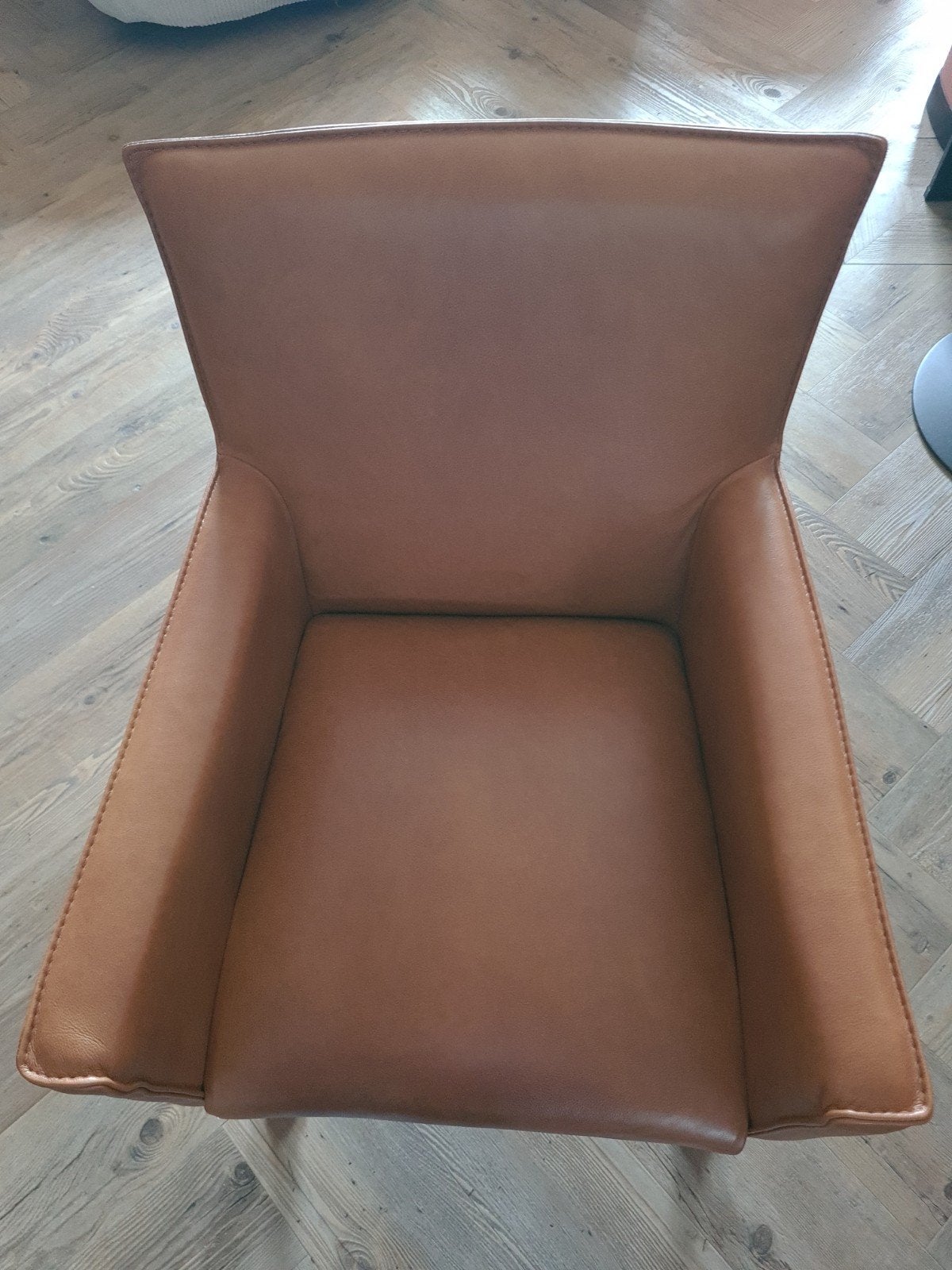6 Leren eetkamerstoelen met armleuning en wielen, Ophalen, Bruin, Leer, Zo goed als nieuw