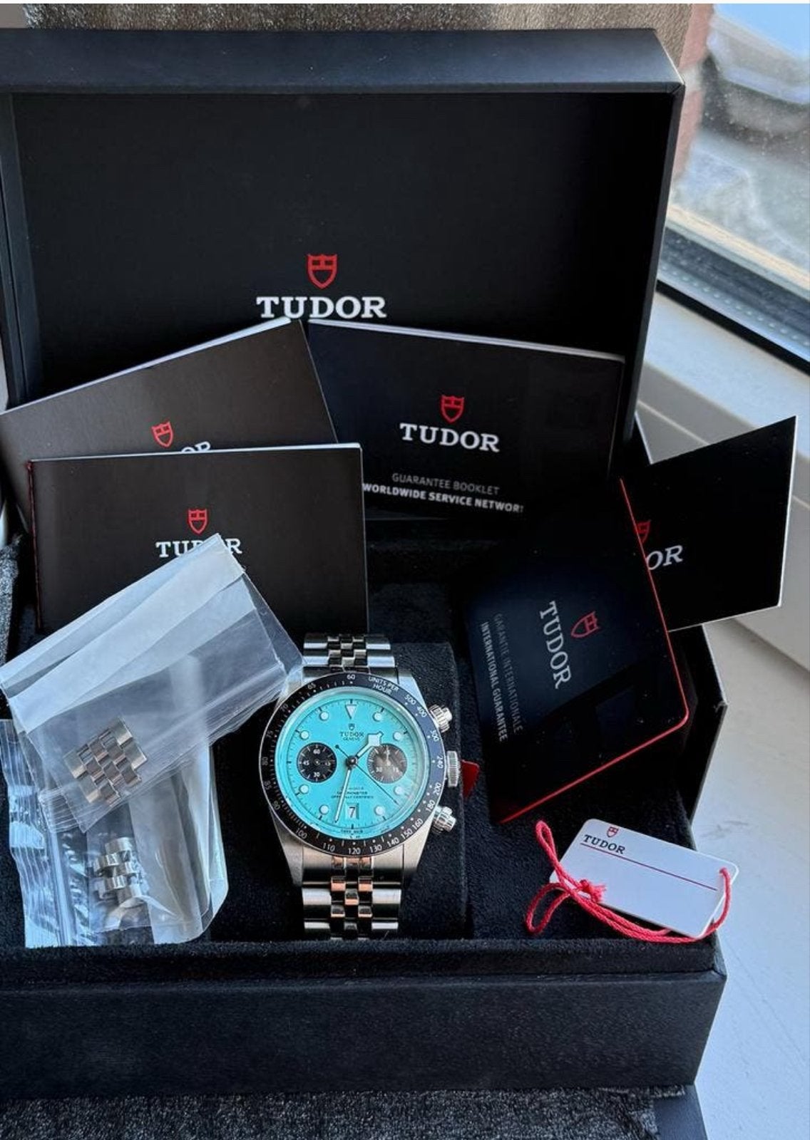 Tudor Black Bay Chrono Tiffany Blue Full Set 2025 ZGAN, Overige merken, Staal, Polshorloge, Ophalen of Verzenden