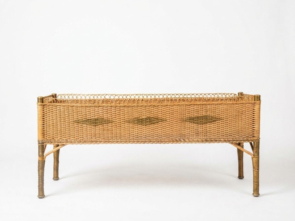Rotan rieten plantenbak / mand - vintage retro, Tuin en Terras, Ophalen, Overige materialen, Gebruikt, Binnen
