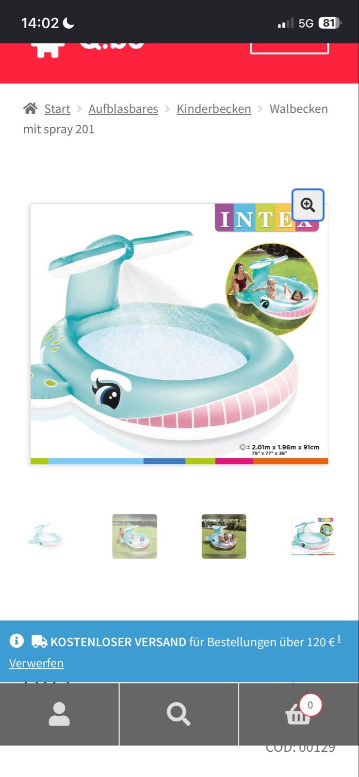 Intex Walvis Opblaaszwembadje met Sprayfunctie, Ophalen, Opblaaszwembad, 80 tot 120 cm, Nieuw