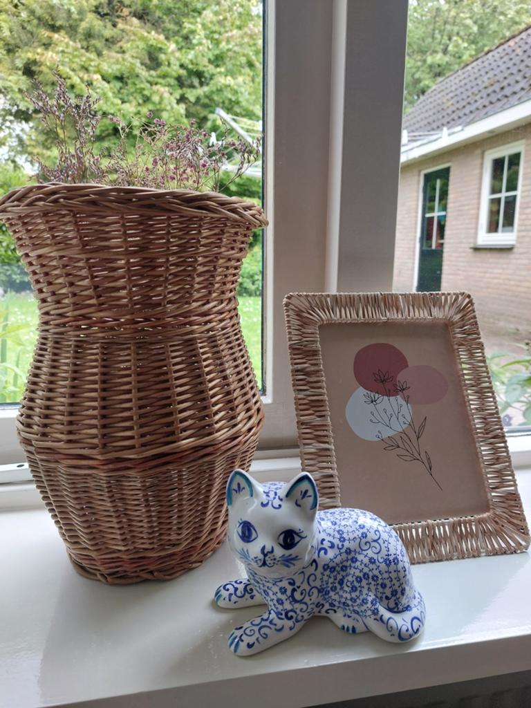 Stenen beeldje Poes uitstraling delftsblauw, Ophalen of Verzenden