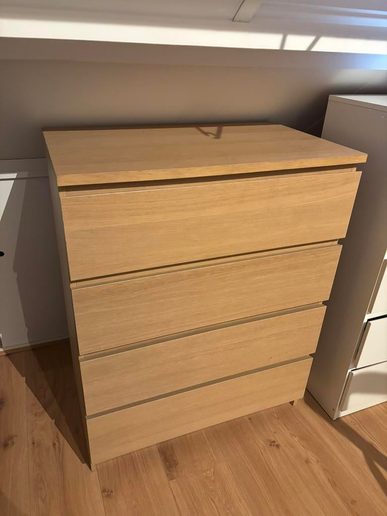 IKEA Malm ladekast eiken bruin met 4 lades, Huis en Inrichting, Ophalen, Gebruikt, 100 tot 150 cm, Eikenhout