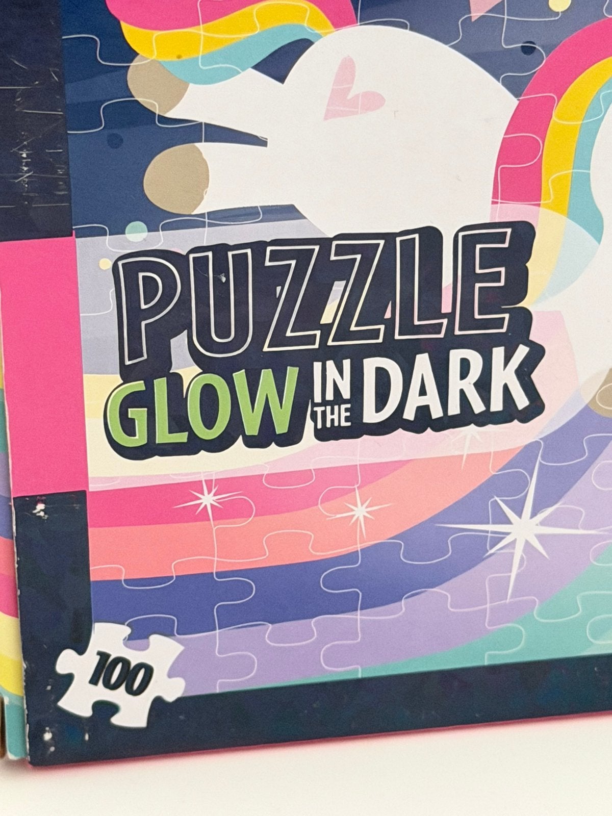 Unicorn glow in the dark puzzel - 100 stuks, Hobby en Vrije tijd, Ophalen of Verzenden, Minder dan 500 stukjes, Gebruikt, Legpuzzel