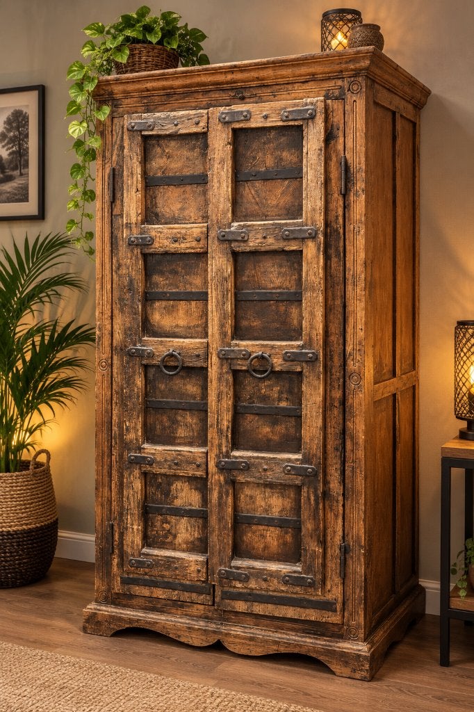 Prachtige robuuste hardhouten indiase kast-uniek exemplaar, Ophalen, 150 tot 200 cm, 50 tot 75 cm, Gebruikt